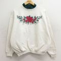 古着 長袖 スウェット レディース 90年代 90s 花 バラ 大きいサイズ クルーネック USA製 白 ホワイト 24oct03 中古 スエット トレーナー トップス