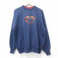 古着 長袖 スウェット レディース 00年代 00s 葉 ハート 刺繍 モックネック ハイネック 紺他 ネイビー 24oct18 中古 スエット トレーナー トップス