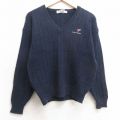 古着 IZOD 長袖 ケーブル セーター レディース 90年代 90s DESERT SPRINGS コットン Vネック 紺 ネイビー 25jan11 中古 ニット トップス