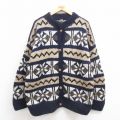 古着 長袖 ノルディック ニット カーディガン レディース 雪柄 大きいサイズ ウール エクアドル製 紺 ネイビー 【spe】 25oct22 中古 トップス