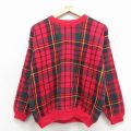 古着 ギャップ GAP 長袖 セーター レディース 90年代 90s コットン クルーネック 赤他 チェック 25nov17