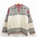 古着 エルエルビーン 長袖 ノルディック セーター レディース 90年代 90s 雪柄 バーズアイ ヘンリーネック USA製 薄ベージュ他 25nov17
