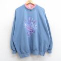 古着 長袖 スウェット レディース 90年代 90s 花束 大きいサイズ クルーネック USA製 薄紺 25dec09