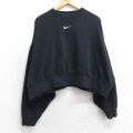 古着 ナイキ NIKE 長袖 スウェット レディース ワンポイントロゴ センタースウォッシュ ショート丈 大きいサイズ クルーネック 黒【spe】 25dec09