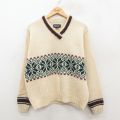 古着 ランズエンド 長袖 ノルディック セーター レディース 90年代 90s 雪柄 ウール Vネック USA製 生成り他 26jan07