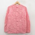 古着 長袖 ニット カーディガン レディース 80年代 80s ハンドニット 手織り ラグラン ウール モヘア イタリア製 ピンク他 26jan07