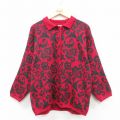 古着 ベネトン 長袖 セーター レディース 80年代 80s 総柄 襟付き ウール アルパカ イタリア製 赤 26jan10