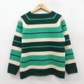 古着 長袖 セーター レディース 80年代 80s ラグラン ウール クルーネック 緑他 ボーダー 26jan10