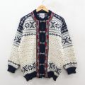 古着 長袖 ニット カーディガン レディース 90年代 90s バーズアイ ウール ノルウェー製 紺他 26jan10