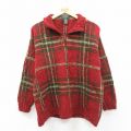 古着 ラルフローレン 長袖 ブランド ハーフジップ セーター レディース 手織り ハンドニット ウール 赤他 チェック【spe】 26jan10