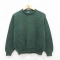 古着 ランズエンド 長袖 セーター レディース 90年代 90s バーズアイ コットン クルーネック USA製 緑【spe】 26jan10