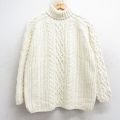 古着 ランズエンド 長袖 ケーブル セーター レディース 00年代 00s ラグラン コットン タートルネック ハイネック 白 26jan16