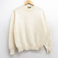 古着 長袖 セーター レディース 無地 ウール クルーネック スコットランド製 生成り 26jan16