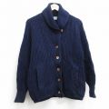 古着 長袖 ニット カーディガン レディース 80年代 80s ウール ショールカラー イングランド製 紺 26jan16