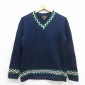 古着 長袖 セーター レディース 80年代 80s Vネック 紺他 26feb04
