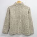 古着 長袖 フルジップ ケーブル ニット カーディガン レディース 00年代 00s ウール アイルランド製 生成り 26feb21