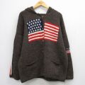 古着 長袖 ニット カーディガン パーカー レディース 星条旗 ウール 茶他 26feb21