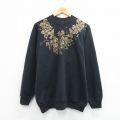 古着 フルーツオブザルーム 長袖 スウェット レディース 90年代 90s 花 ラメ ラグラン クルーネック USA製 黒 26mar27