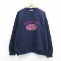 古着 長袖 スウェット レディース 00年代 00s MOM 刺繍 大きいサイズ クルーネック 紺 26mar27