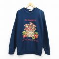 古着 長袖 スウェット レディース 90年代 90s  テディベア リンゴ 大きいサイズ クルーネック USA製 紺 26mar27