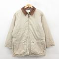 古着 エディーバウアー 長袖 ダウン ジャケット コート レディース 00年代 00s ロング丈 襟レザー コットン ベージュ【spe】 26feb14