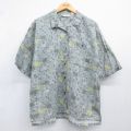 古着 コロンビア 半袖 シャツ レディース 90年代 90s 総柄 大きいサイズ リネン 開襟 オープンカラー グレー 26jun11