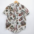 古着 半袖 シャツ レディース 90年代 90s 総柄 コットン USA製 ベージュ 26jun11