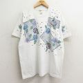 古着 半袖 ビンテージ Tシャツ レディース 90年代 90s 花 ハンドペイント 大きいサイズ クルーネック USA製 白 ホワイト 24mar16 中古