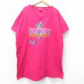 古着 半袖 ビンテージ Tシャツ ワンピース レディース 90年代 90s トカゲ 大きいサイズ ロング丈 コットン Vネック USA製 濃ピンク 25sep01 中古