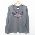 古着 ハーレーダビッドソン 長袖 Tシャツ レディース ビッグロゴ Vネック USA製 グレー 霜降り【spe】 26mar28