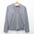 古着 ルート66 長袖 ビンテージ Tシャツ パーカー レディース 00年代 00s 花 刺繍 ラグラン グレー 霜降り 26mar28
