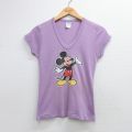 古着 半袖 ビンテージ Tシャツ レディース 80年代 80s ディズニー ミッキー Vネック USA製 紫 26may07