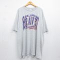 古着 半袖 ビンテージ Tシャツ レディース 90年代 90s MLB アトランタブレーブス 大きいサイズ ロング丈 クルーネック USA製 薄グレー 霜降り メジャーリーグ ベースボール 野球 26may08