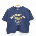 古着 半袖 ビンテージ Tシャツ レディース 90年代 90s FRYDAYS ショート丈 コットン クルーネック USA製 紺 26may08