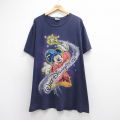 古着 半袖 ビンテージ Tシャツ ワンピース レディース 00年代 00s ディズニー ミッキー ファンタジア 大きいサイズ ロング丈 クルーネック ネイビー 26jun12