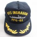 中古 キャップ 90年代 90s USS INGRAHAM 刺繍 USA製 紺 ネイビー 25aug12