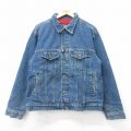 L★古着 長袖 ジージャン メンズ シンサレート コットン 濃紺 デニム 内側キルティング 26feb14