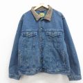 XL★古着 カベラス 長袖 ジージャン メンズ 00年代 00s 大きいサイズ 襟レザー 紺 デニム 内側フランネル 26feb14