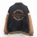 XL★古着 アリゾナジーンズ 長袖 デニム ジャケット スタジャン メンズ ビッグロゴ 刺繍 大きいサイズ コットン レザー使用 黒【spe】 26feb14