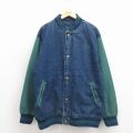 XL★古着 長袖 デニム ジャケット スタジャン メンズ PDQ 大きいサイズ ツートンカラー コットン 紺【spe】 26mar17