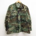 L★古着 長袖 ミリタリー ジャケット メンズ 90年代 90s コンバット ウッドランドカモ USアーミー ARMY ヒジ当て USA製 濃緑 グリーン 迷彩 24sep20 中古 アウター フライト