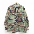 XL★古着 長袖 ミリタリー ジャケット メンズ コンバット ウッドランドカモ USA製 緑 グリーン 迷彩 25sep04 中古 アウター フライト