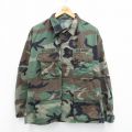 XL★古着 長袖 ミリタリー ジャケット メンズ 80年代 80s コンバット ウッドランドカモ USアーミー ARMY USA製 濃緑 グリーン 迷彩 25oct04 中古 アウター フライト