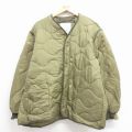 XL★古着 長袖 ミリタリー ナイロン ライナー ジャケット メンズ リップストップ 大きいサイズ 薄緑 25dec02