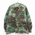 XL★古着 長袖 ミリタリー ジャケット メンズ 80年代 80s コンバット リップストップ USA製 紺 緑他 迷彩 25dec02