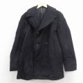 M★古着 長袖 ビンテージ ミリタリー ピーコート メンズ 60年代 60s ロング丈 ウール ポケット内側コーデュロイ 黒【spe】 26jan17