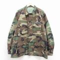 XL★古着 長袖 ミリタリー ジャケット メンズ 80年代 80s コンバット USアーミー ウッドランドカモ USA製 緑 迷彩 26mar03