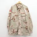 L★古着 長袖 ミリタリー ジャケット メンズ 90年代 90s コンバット リップストップ デザートカモ ロング丈 USA製 ベージュ 迷彩 26apr13