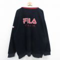 【50%OFF】XL★古着 フィラ FILA 長袖 ハーフジップ フリース ジャケット メンズ 90年代 90s ビッグロゴ イタリア 刺繍 大きいサイズ ロング丈 濃紺 ネイビー 24jan06 中古 アウター