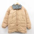L★古着 長袖 キルティング ダウン ジャケット メンズ 90年代 90s リバーシブル ラグラン ロング丈 ベージュ カーキ 25oct01 中古 アウター